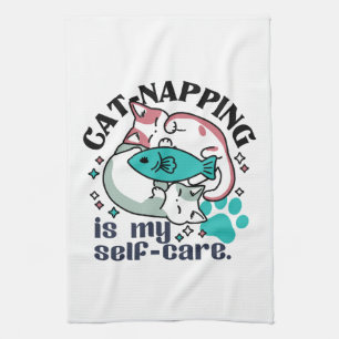Cat-Napping Is My Self-Care: Cute Sleepy Cats Tea Towel