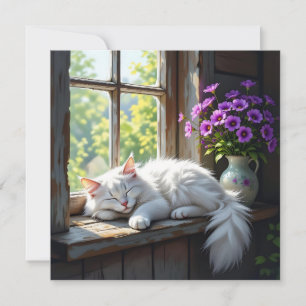 Cat Napping on the Window Sill   Blank Card