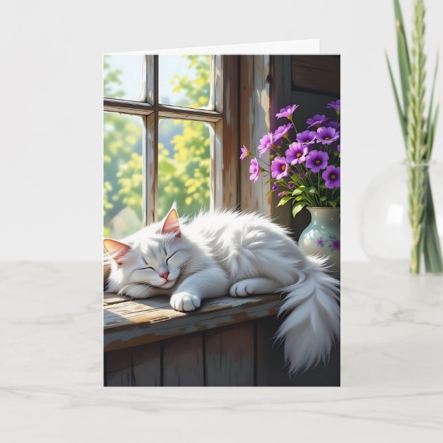 Cat Napping on the Window Sill | Happy Birthday Card (Front)