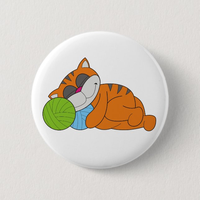 Cat Napping on Yarn 6 Cm Round Badge (Front)