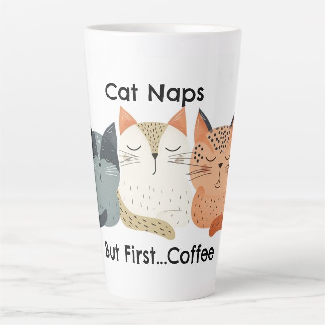 Cat Naps But First Coffee Folk Art Latte Mug (Front)