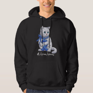Cat National Apraxia Awareness Month Blue Ribbon Hoodie
