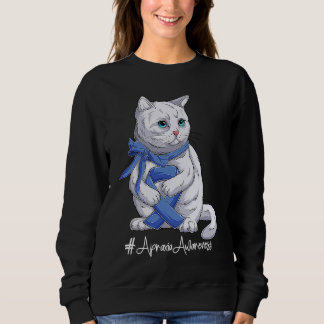 Cat National Apraxia Awareness Month Blue Ribbon Sweatshirt
