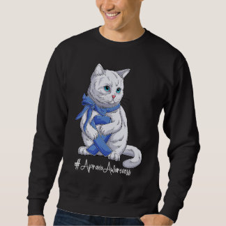 Cat National Apraxia Awareness Month Blue Ribbon Sweatshirt