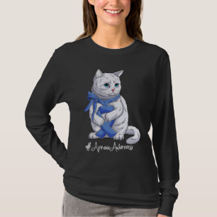 Cat National Apraxia Awareness Month Blue Ribbon T-Shirt