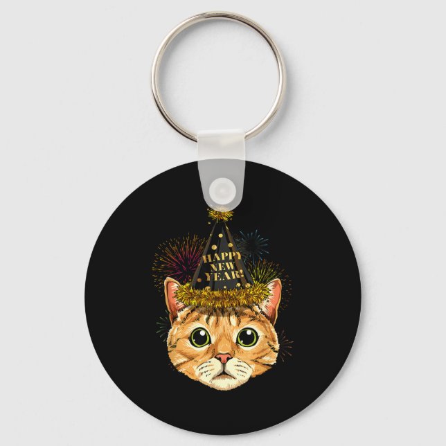 Cat New Year Shirt 2024 Happy New Years Eve Nye Fi Key Ring (Front)