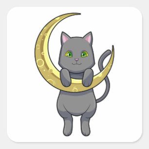 Cat Night Moon Square Sticker
