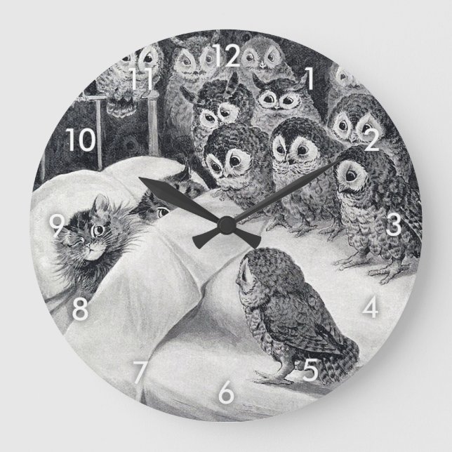 Cat Nightmare Owl Bird, Louis Wain Large Clock (Front)
