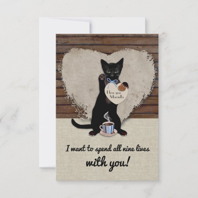 Cat Nine Lives Personalised Valentine Card (Front)