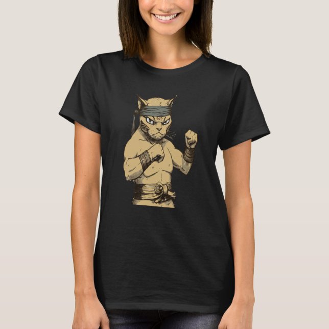 Cat Ninja Fighter Cat Practice Karate T-Shirt (Front)