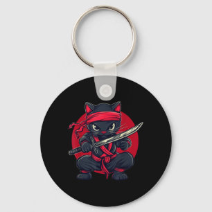 Cat Ninja Samurai Japan Japanese Flag Kawaii Funny Key Ring