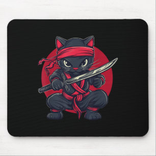 Cat Ninja Samurai Japan Japanese Flag Kawaii Funny Mouse Pad