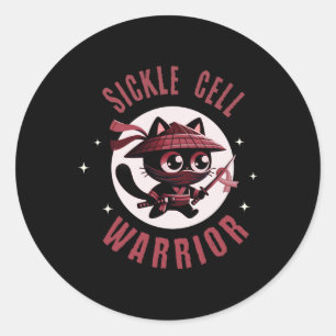 Cat Ninja Sickle Cell Warrior Burgundy Ribbon Classic Round Sticker