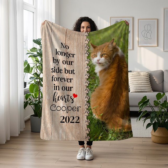 Cat No Longer By Our Side But Forever In Our Heart Fleece Blanket (Creator Uploaded)