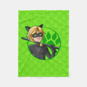 Cat Noir Green Badge Fleece Blanket