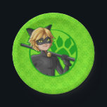 Cat Noir Green Badge Paper Plate<br><div class="desc">Cat Noir might have the power of bad luck, but we consider ourselves extremely fortunate to have him on Zazzle’s officially licensed Miraculous store. As a student of Miss Bustier's class, Adrien is reserved, studious, and sheltered; but as his alter ego Cat Noir, Adrien Agreste is witty, confident, and flirtatious...</div>