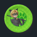 Cat Noir Green Badge Paper Plate<br><div class="desc">Cat Noir might have the power of bad luck, but we consider ourselves extremely fortunate to have him on Zazzle’s officially licensed Miraculous store. As a student of Miss Bustier's class, Adrien is reserved, studious, and sheltered; but as his alter ego Cat Noir, Adrien Agreste is witty, confident, and flirtatious...</div>