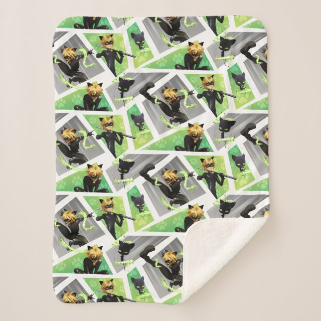 Cat Noir & Plagg Pattern Sherpa Blanket (Front)