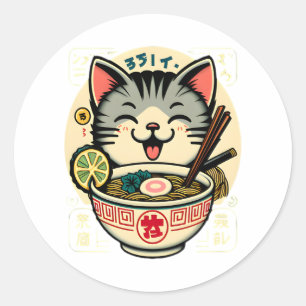 Cat Noodle Japanese Anime ga Kawaii Cat Classic Round Sticker
