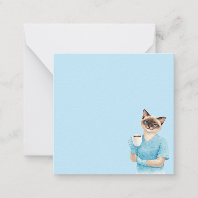 Cat Nurse is drinking coffee Card (Front)