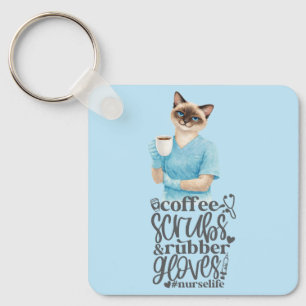 Cat Nurse life with a cup of coffee Key Ring