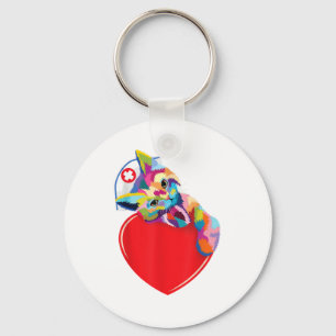 Cat Nurse Shirt Women Men Cat Lover Colourful Nurs Key Ring