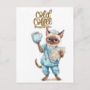 Cat Nurse with a cup of coffee Postcard