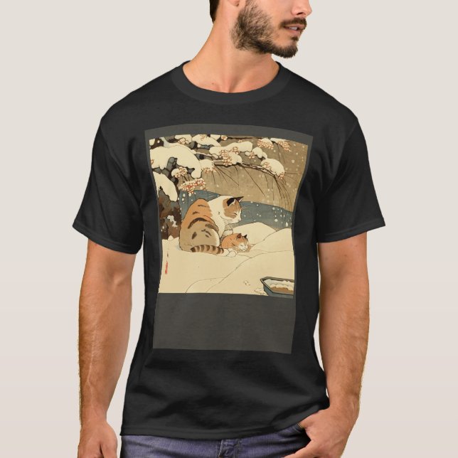 Cat Nursing Snow T-Shirt (Front)