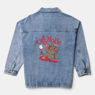 Cat O Holic Bist Du Eine Trink Or Wine Cat  Denim Jacket