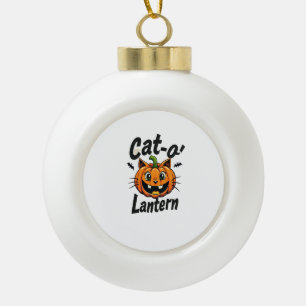 Cat-o'-Lantern 2 Ceramic Ball Christmas Ornament