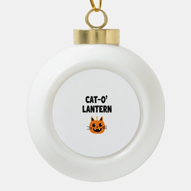 Cat-O'-Lantern 3 Ceramic Ball Christmas Ornament (Front)