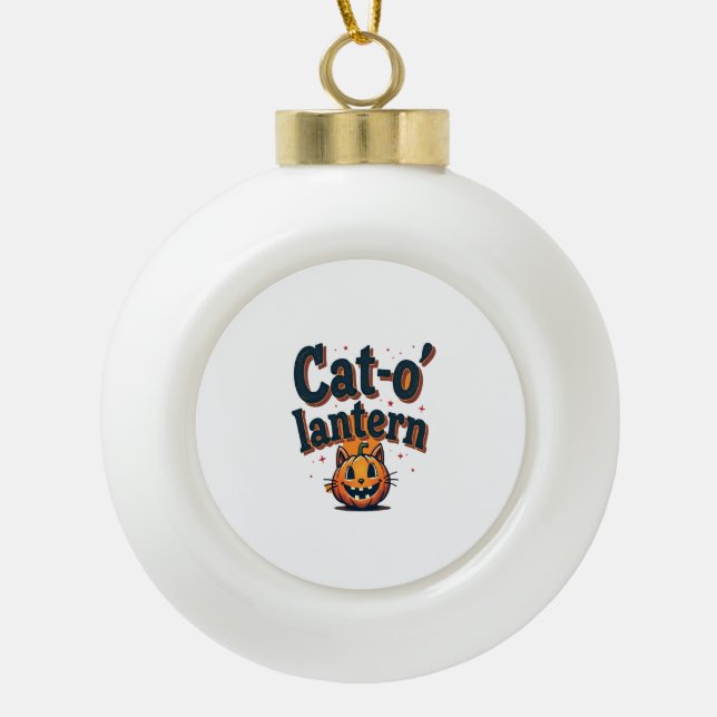 Cat-o'-lantern Ceramic Ball Christmas Ornament (Front)