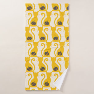 Cat o Lantern Halloween vintage Seamless Pattern Bath Towel