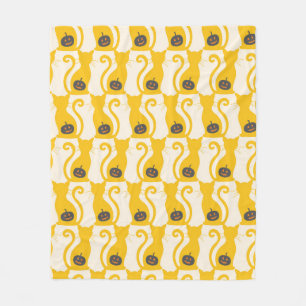 Cat o Lantern Halloween vintage Seamless Pattern Fleece Blanket