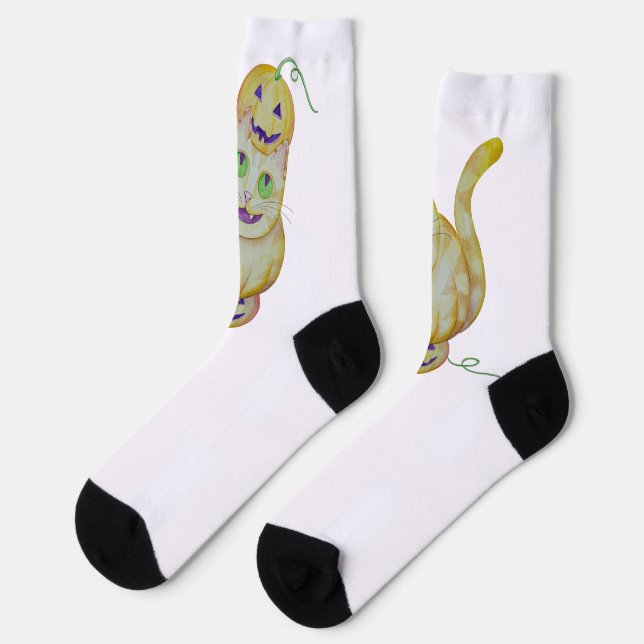 Cat-O-Lantern Socks (Left)