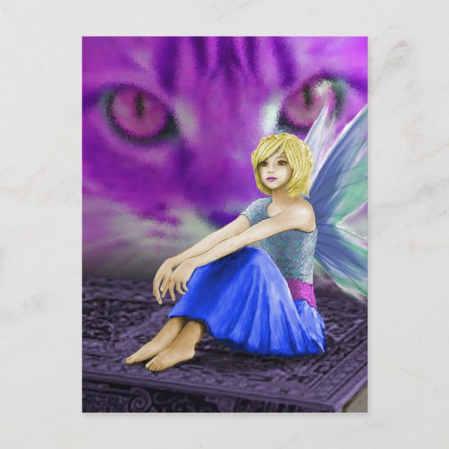 Cat Observes Fairy Postcard (Front)