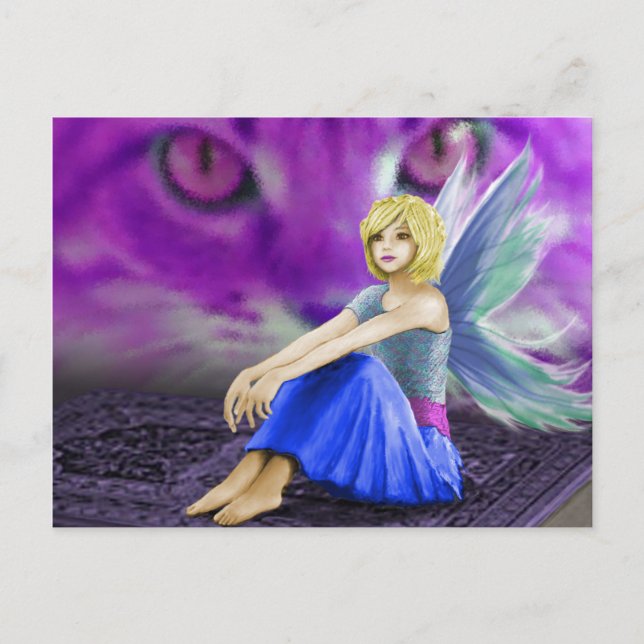 Cat Observes Fairy Postcard (Front)
