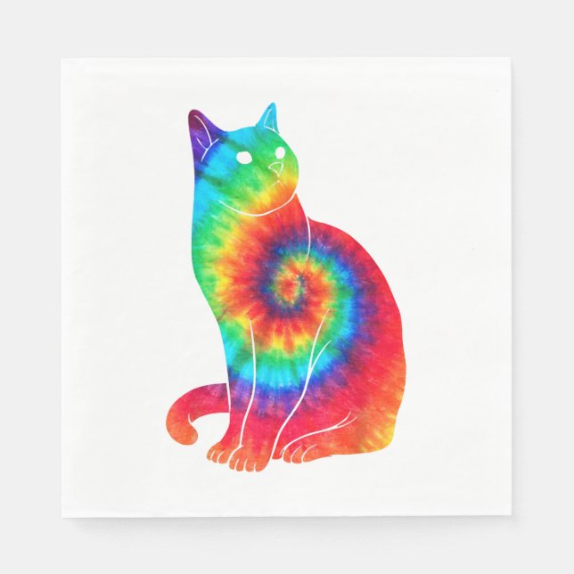 Cat Ocean Tie Dye Rainbow Hippie Napkin (Front)