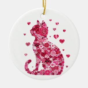 Cat of Roses Ceramic Ornament