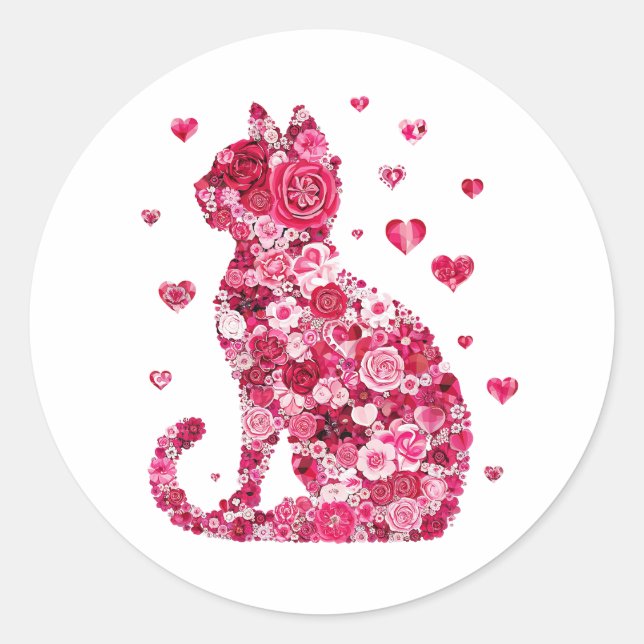 Cat of Roses Classic Round Sticker (Front)