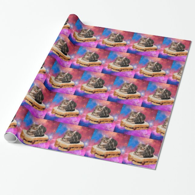 Cat on a bread flying in space wrapping paper (Unrolled)