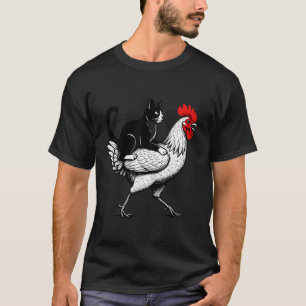 Cat on a Chicken Fun Cat Riding a Rooster Farm Ani T-Shirt