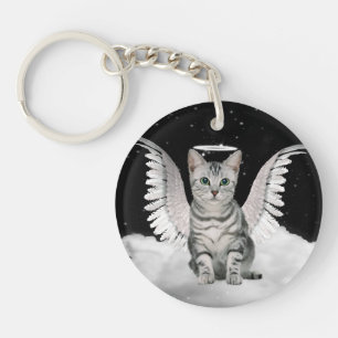 Cat on a Cloud Angel Silver Tabby Key Ring