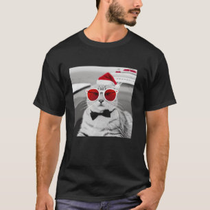 Cat On A Cruise Ship Wearing A Christmas Hat And S T-Shirt