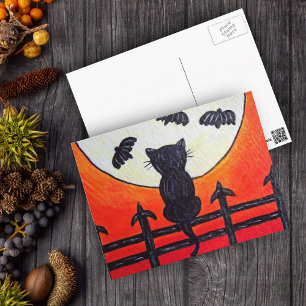 Cat On a Fence In The Moon Bats Postcard