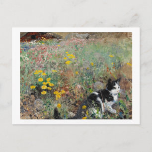 Cat on a Flowery Meadow, Bruno Liljefors Postcard