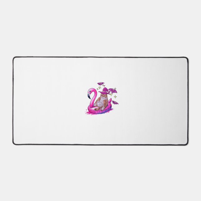 Cat On A Pool Funny Spooky Summer Summerween Hallo Desk Mat (Front)