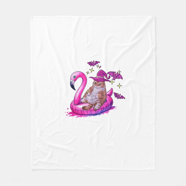 Cat On A Pool Funny Spooky Summer Summerween Hallo Fleece Blanket (Front)