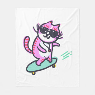 CAT ON A SKATEBOARD FLEECE BLANKET