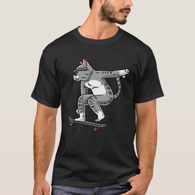 Cat On A Skateboard Skateboarding Skater Skateboar T-Shirt (Front)